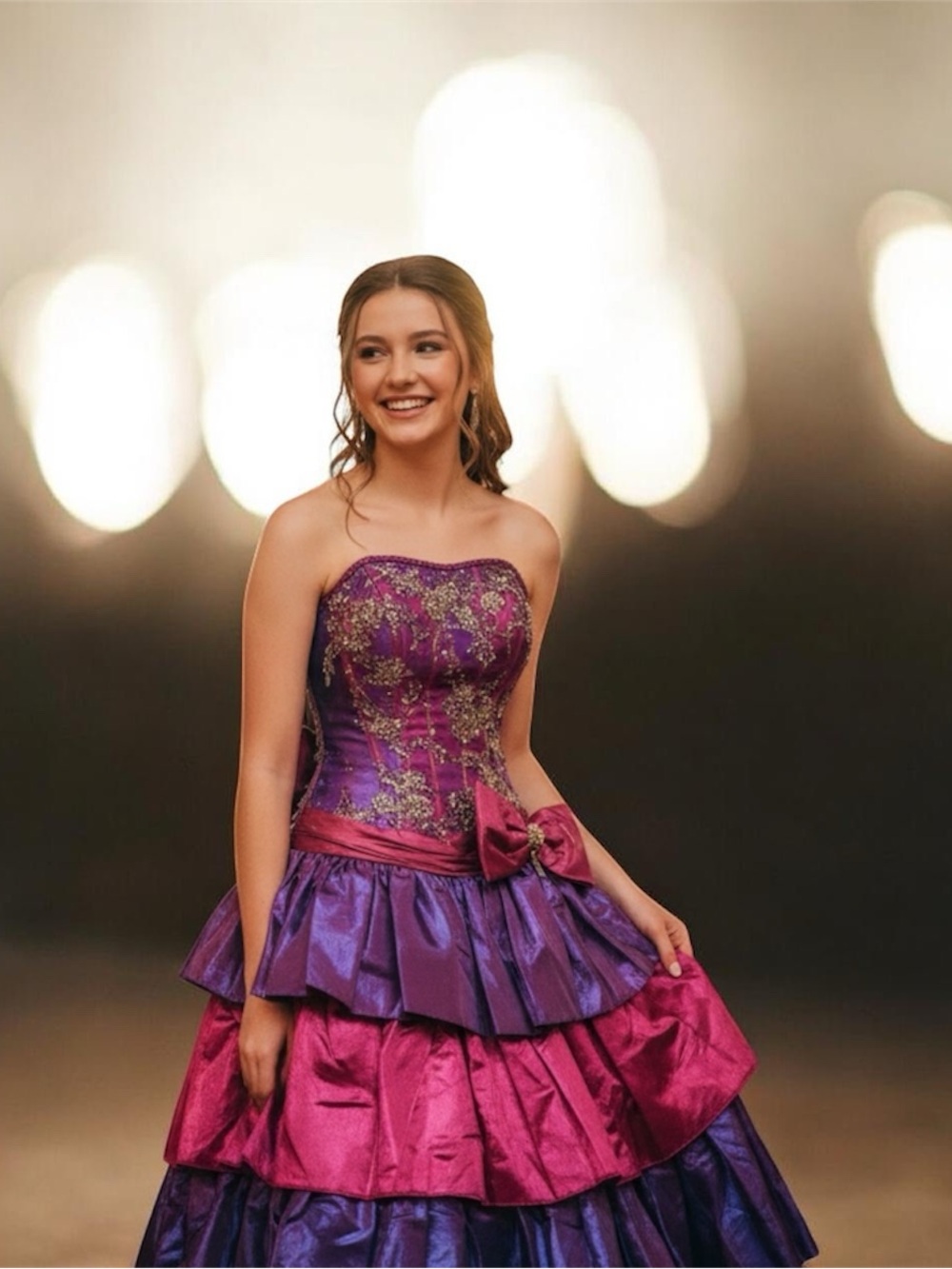 NWT Mary Bridal’s Purple and Magenta Strapless Tiered Ball Gown